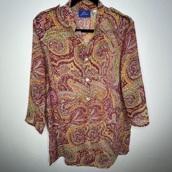 j. h. collectibles Button-Up SheerBlouse Tunic Size L Women’sBohoPaisleyFestival - Picture 11 of 13